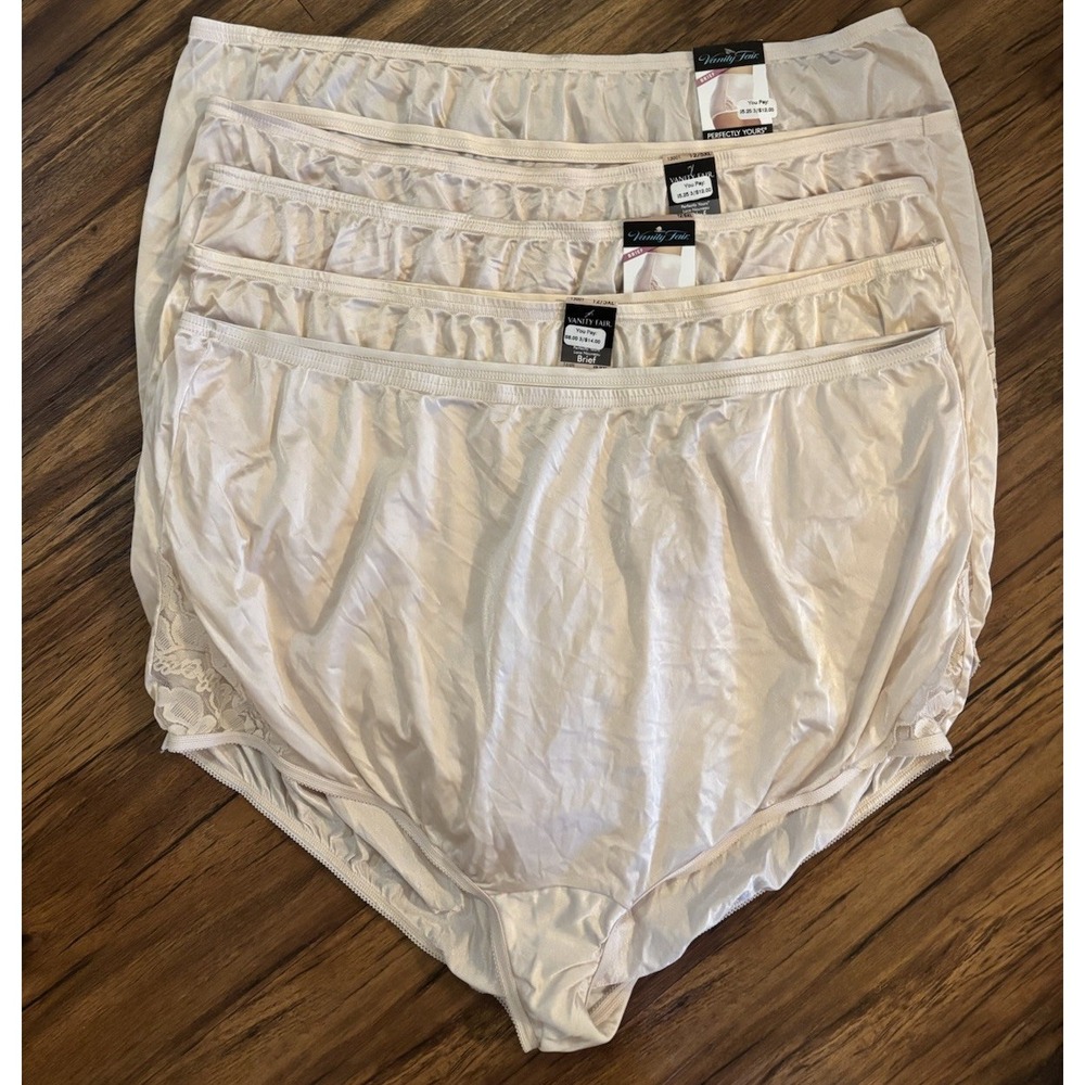 NEW LOT OF 5 🌸 Vanity Fair Perfectly Yours 12/5XL Fawn Lace Nouveau Brief Panty